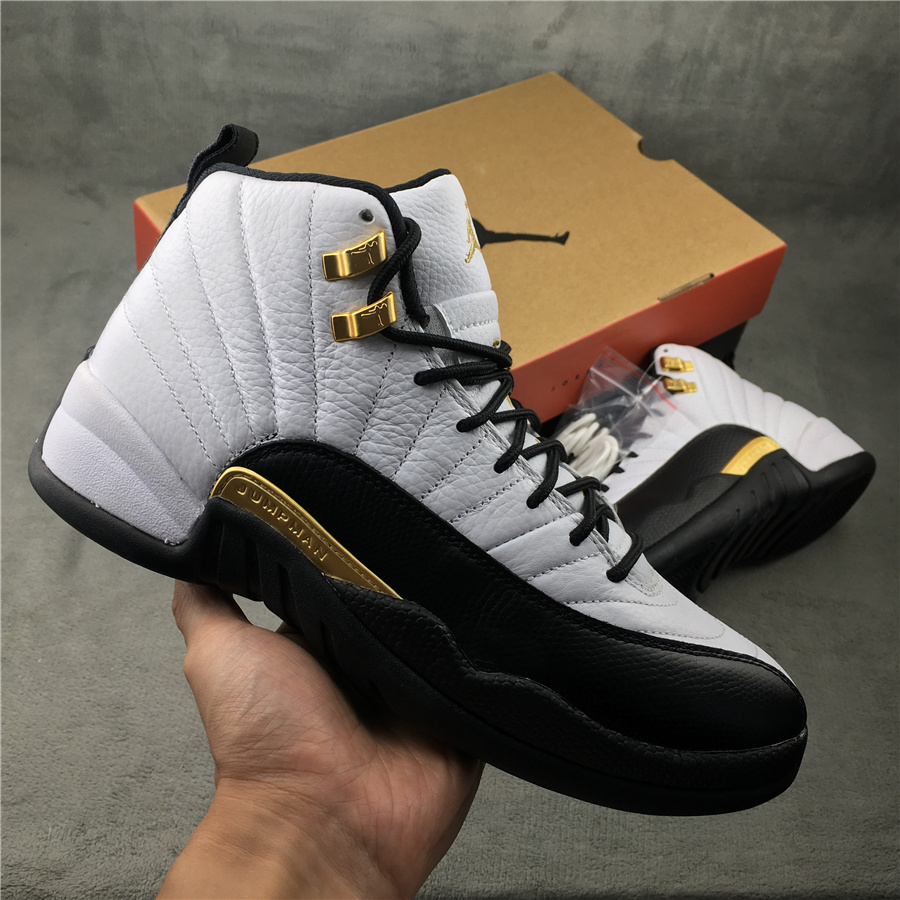 2021 Men Air Jordan 12 White Gold Black Shoes